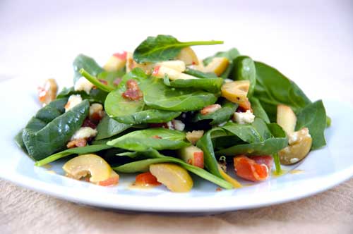 Recipe: Spring Spinach Salad with Blue Cheese Stuffed Olives
