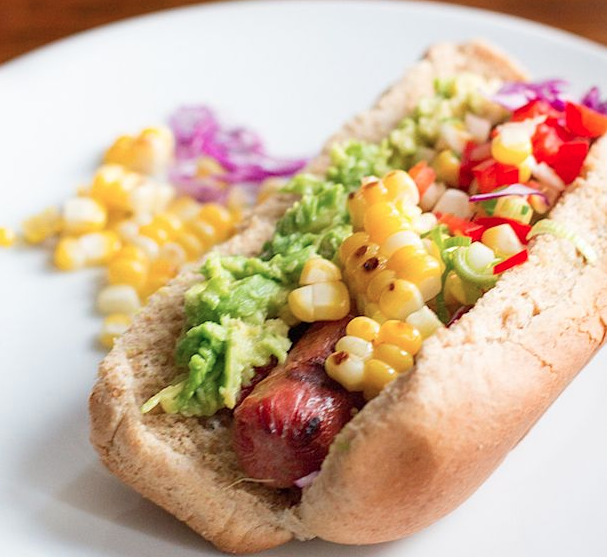 MEXICAN HOT DOGS WITH GRILLED CORN SALSA